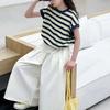 Summer Girls Clothes Child Set Sleeveless Suit Teen Striped T Shirt Crop Top +wide Leg Loose Pants