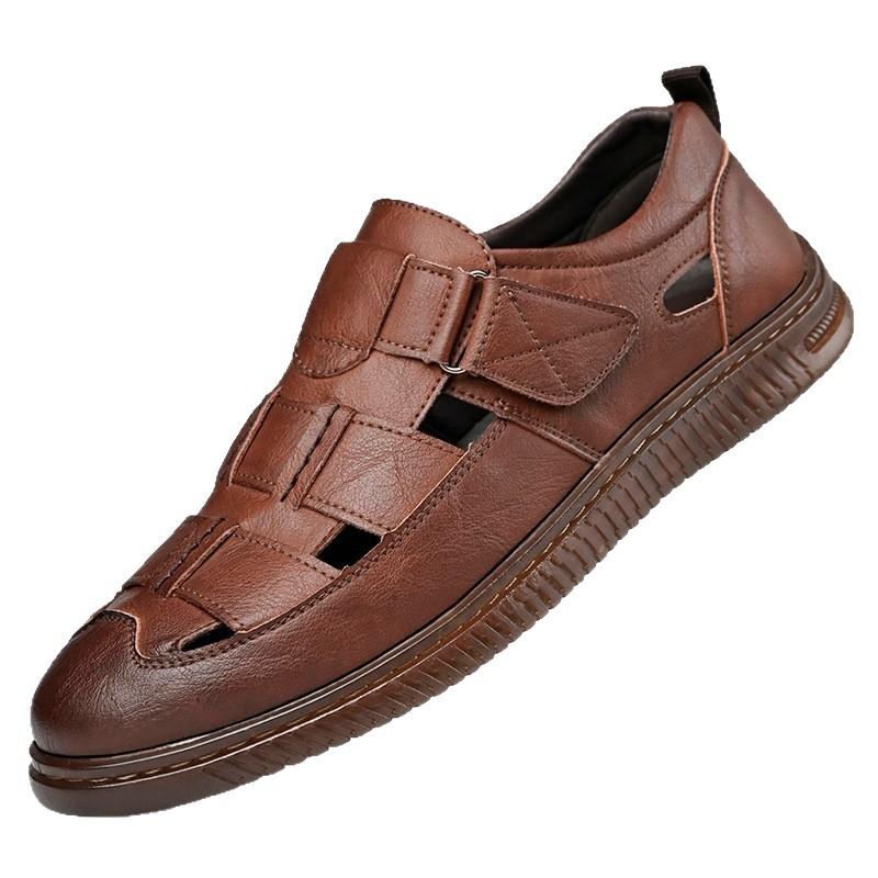 Sandals Business Summer Baotou One Pedal Men's Soft-soled Shoes Velcro Men's Casual Leather Shoes