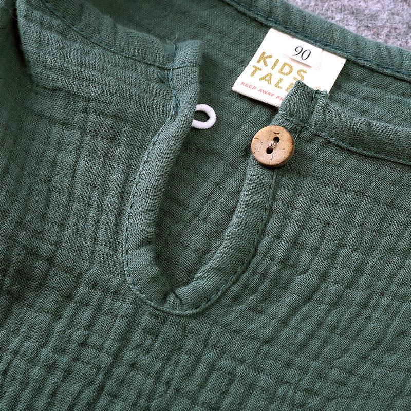 Summer New Children's Set Solid Color Cotton and Linen Short Sleeved Top and Shorts Two-piece Set