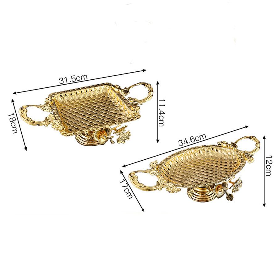 European Style Round Fruit Tray Golden Snack Tray with Handles for Storage Cookie Cake Dessert Food Candy Serving Dish