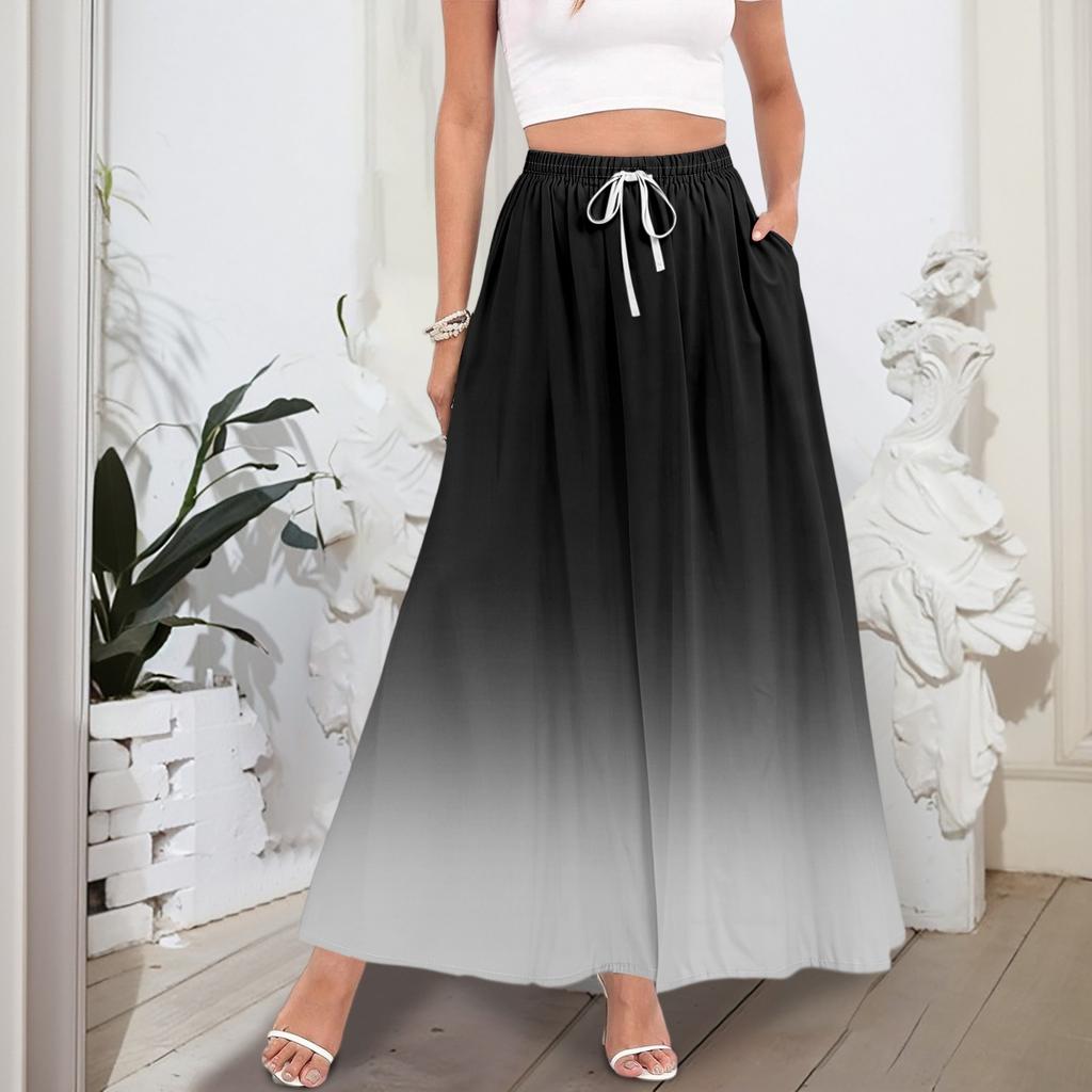 Dámské splývavé maxi sukně s volánkovým lemem A Line Elastický pas Elegantní vrstvené Boho dlouhé sukně