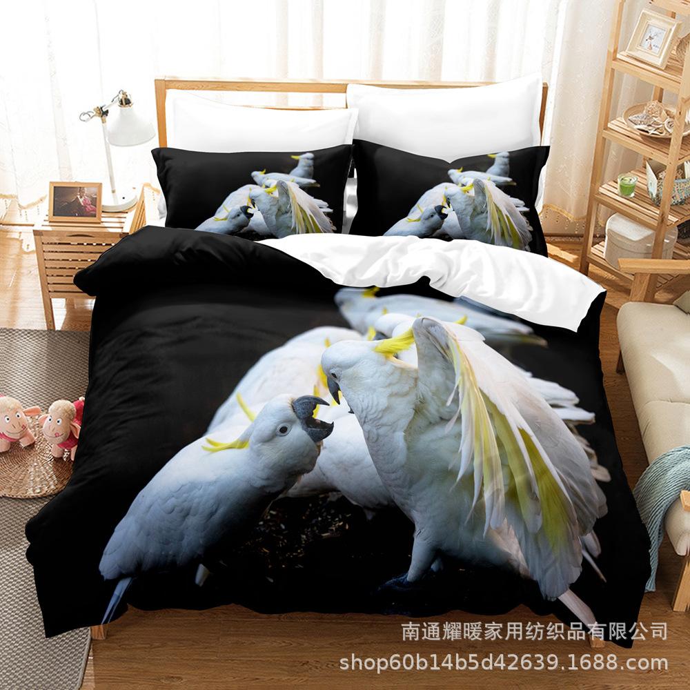 3D Digital Printing Bedding Four-Piece Set Three-Piece Set Parrot Bed Sheet Quilt Pillow