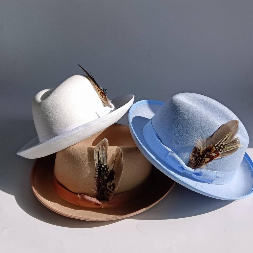 Men's Feathered Jazz Wool Panama Hat, European and American Style Wide-brimmed Party Hat, Fashion Accessory