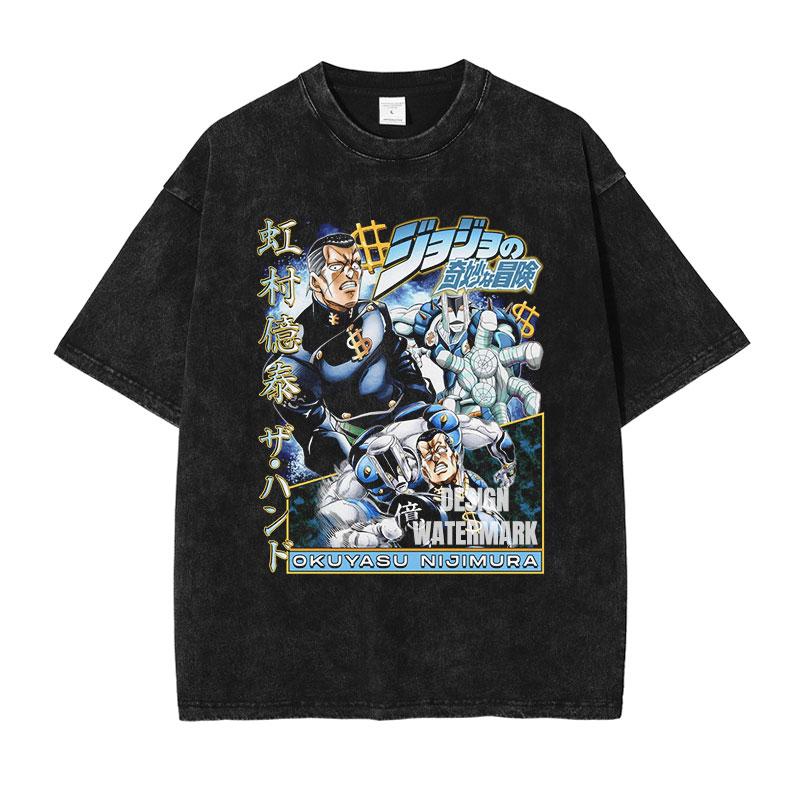 Hot Anime JoJos Bizarre Adventure Kira Yoshikage Giorno Giovanna Cool Print Tshirt Unisex Washed Cotton T Shirts Harajuku Tshirt