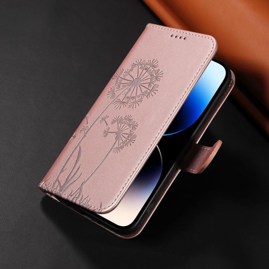 Leather Wallet Flip Case For OPPO A57S A77 A15 A15S A16 A16S A54S A17 A96 4G 5G Dandelion Embossed Design, Card Slots, Wrist Strap