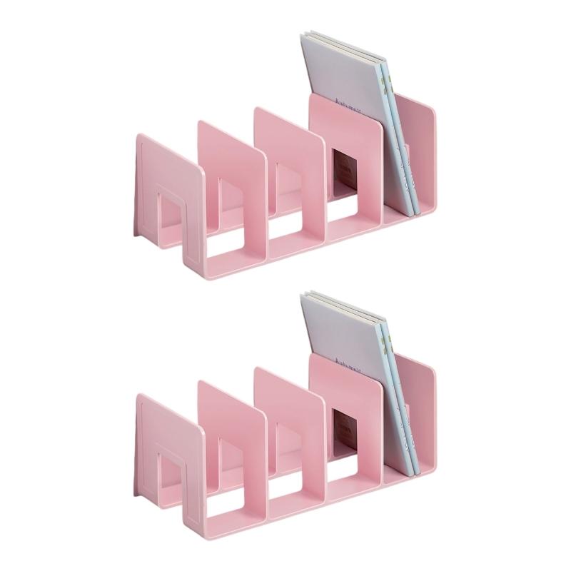 2Pcs Desk Bookend Acrylic Book End 4 Section Book Organizers Stand Magazine Stand Space Saving Shelf Bookend 32x14x13cm