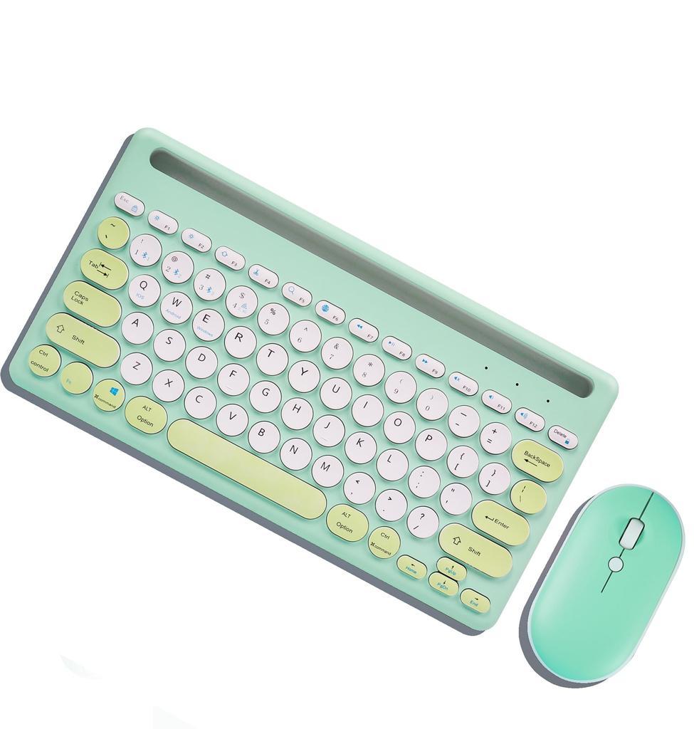 Wireless Keyboard and Mouse Set with 2.4G and Bluetooth 5.0 Connections, Ultra-Slim, Quiet Mouse with 3 Adjustable DPI Settings, Stand Function,