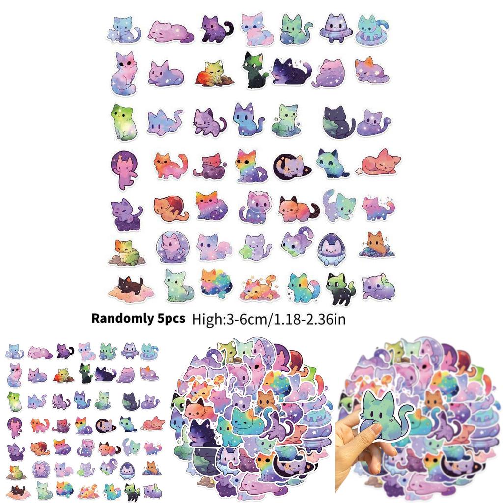 Colorful Starry Sky Cat Graffiti Stickers Decor For Guitar Notebook Luggage Diy Waterproof Decals Wholesale