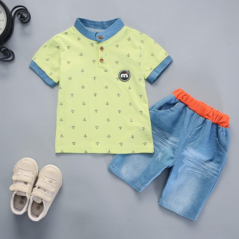 Boys' Short Sleeve Summer New Children's Stand Collar Sports Set Trendy Style Toddler Baby Two-Piece Summer Outfit