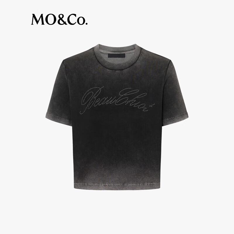 MO&Co. Washed Distressed Cotton Rhinestone Short Sleeve T-Shirt