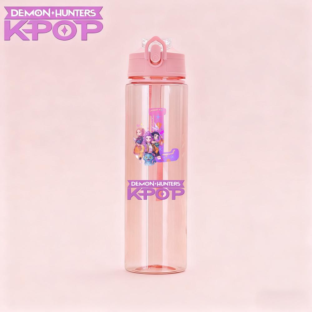 

800ML Latest KPop Demon Hunters Kids Water Bottle Adorable Cartoon Portable Plastic Sports Cup designed for Girls Children Birth Date Present