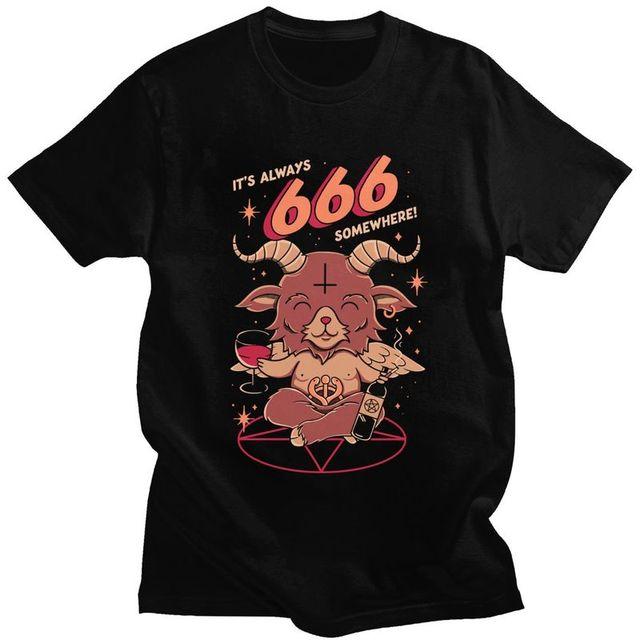 Man T Shirt Funny Baphomet Evil Satan Demon Tops Male Women Harajuku Cartoon GraphicTee Lucifer Goat Tshirt Short Sleeved Tees