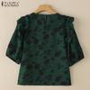 ZANZEA Women Casual Round Neck Summer Short Sleeve Print Blouse