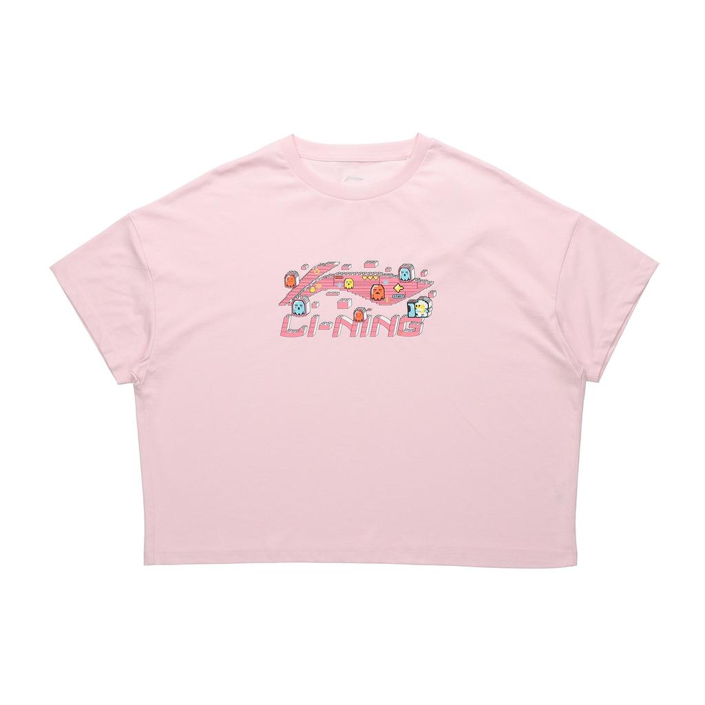 Li-Ning Graffiti Cartoon Print Loose Sports Short Sleeve T-Shirt Women Tops Pink AHSR832-8