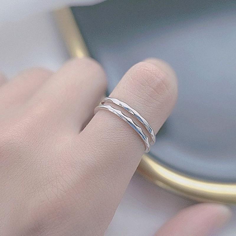 Adjustable Open Ring Women Men Double Layer Wavy Texture Minimalist Plated Geometric Band Vintage Chic Jewelry