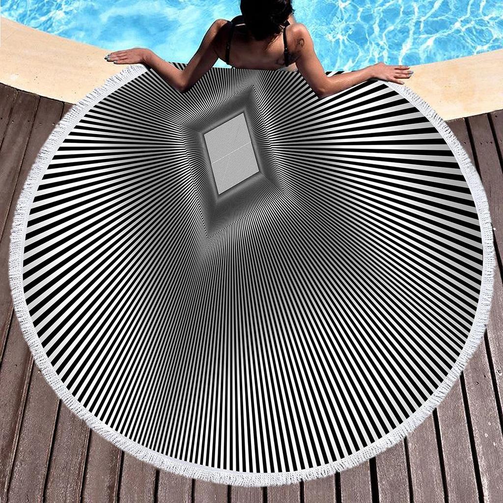 Round Beach Towel Psychedelic Surrealism Beach Blanket,Soft Comfortable Anti-Sand Absorbent Quick-drying Pool Towel Picnic Mat