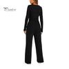 Long Sleeve Top Women Pants Set for Spring Fall, Slim Fit Crewneck Sweatshirt, Two Piece Sets Elastic Waist Loose Wide Leg Pants, Solid Color