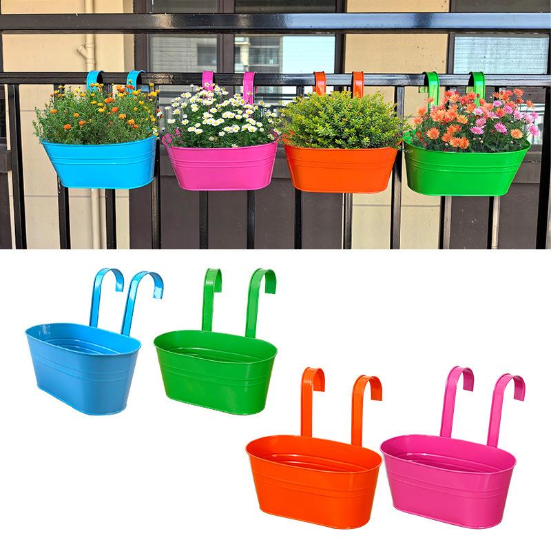 Detachable, Double Hook, Oval Flower Pot, Balcony Flower Pot, Dual-use for Railing and Fence, Hanging Type, Metal, Flower Pot Hanging Bucket