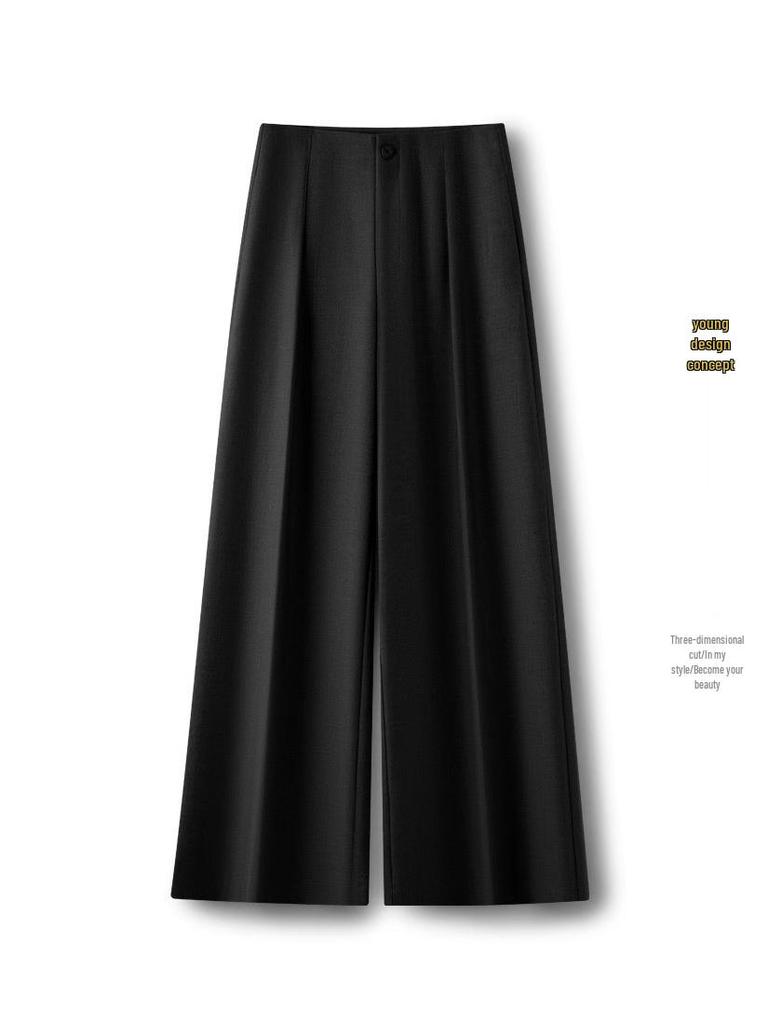 Spring 2025 Women's High-Waisted Grey Wide-Leg Trousers: Relaxed Fit, Loose Straight-Leg Casual Suit Pants