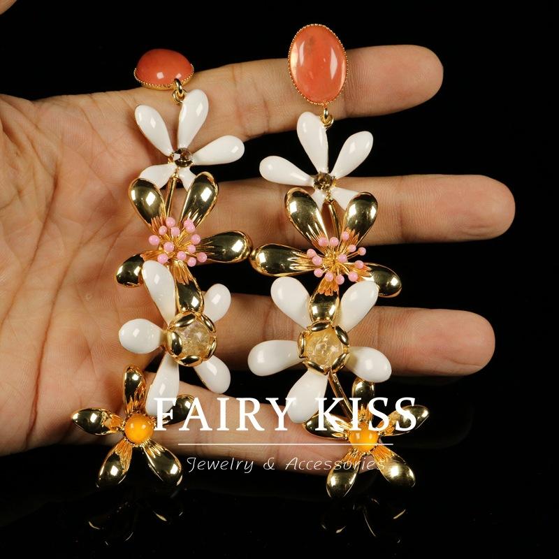 

Long Sweet Enamel Plated Real Gold Stud Earrings Flower Fashion Elegant Light Luxury Temperament Women s Earrings