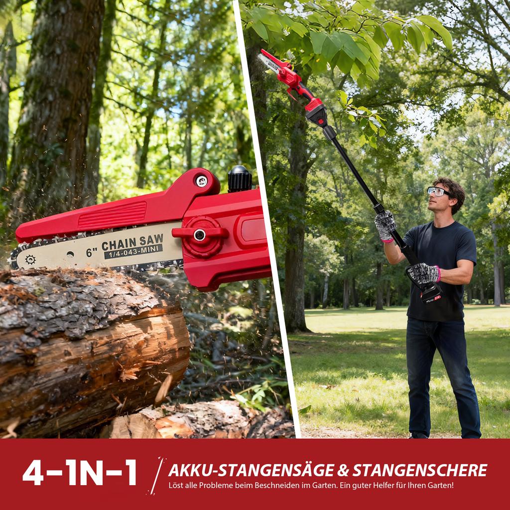 300W Cordless Pole Saw with Brushless Motor, Telescopic 141–240 Cm, Aluminum Extension, 180 Degrees Rotating Head, for Garden Branches & Shrubs