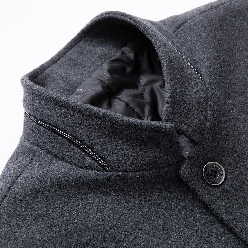 Men's Stand-up Collar with Cotton Woolen Coat Men's Business Wool Coat Non-ironing Fashion Woolen Men's Coat