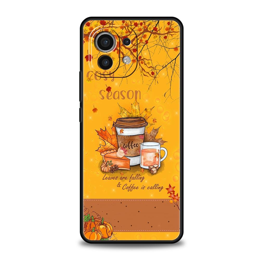 Pumpkin Autumn Leaves Coffee Phone Case Cover for Xiaomi Mi 17 Pro Max 15 14 13 12 11 Ultra 15T 14T 13T 12T Pro Lite Soft TPU