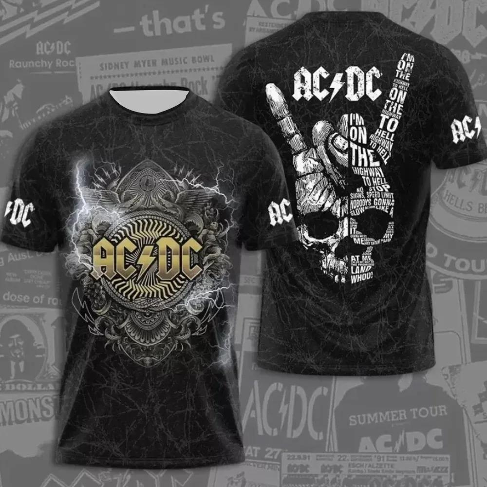 Moda creativa AC DC stampata T-shirt da uomo band rock tendenza estiva strada girocollo manica corta top abbigliamento unisex largo