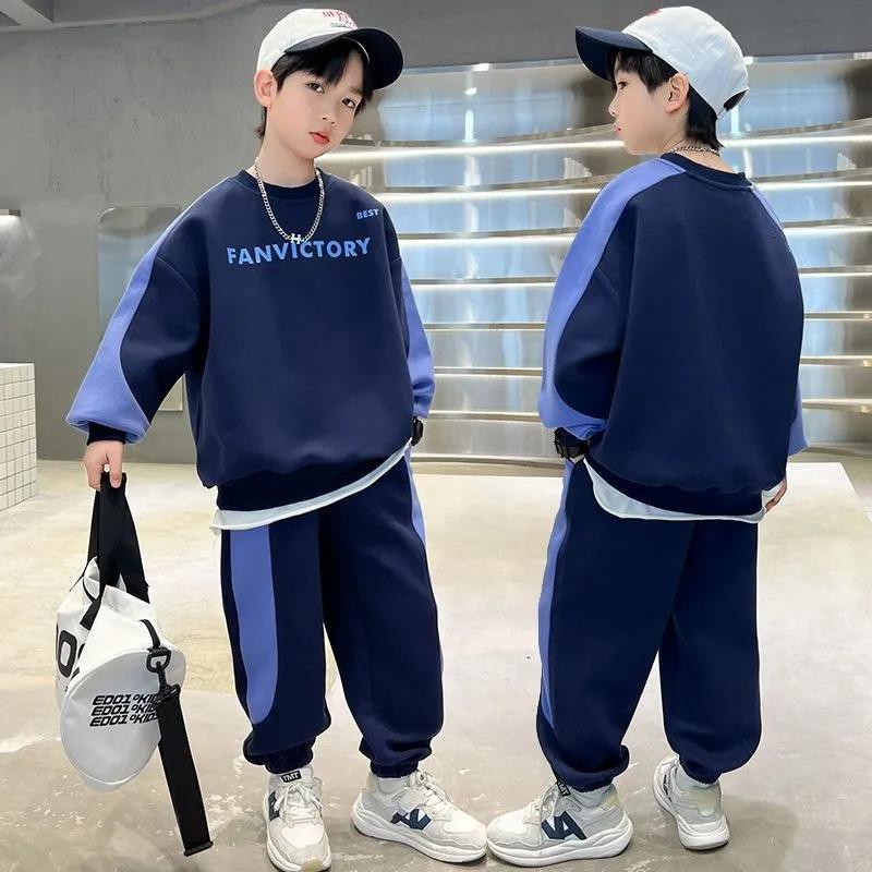 

Boys Prints Letter Sets Children Spring Fashion Clothes Suits Kids Casual Sweatshirts+Pants 2Pcs Simplicity Autumn Outfits 170 темно-синього кольору