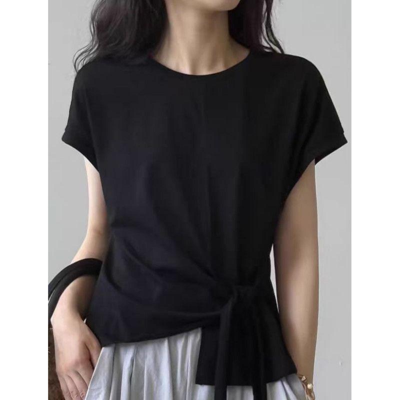 Yeni Düz Renkli Askılı Kısa Kollu Yuvarlak Yaka Birleştirilmiş Bol İnce Moda Üst