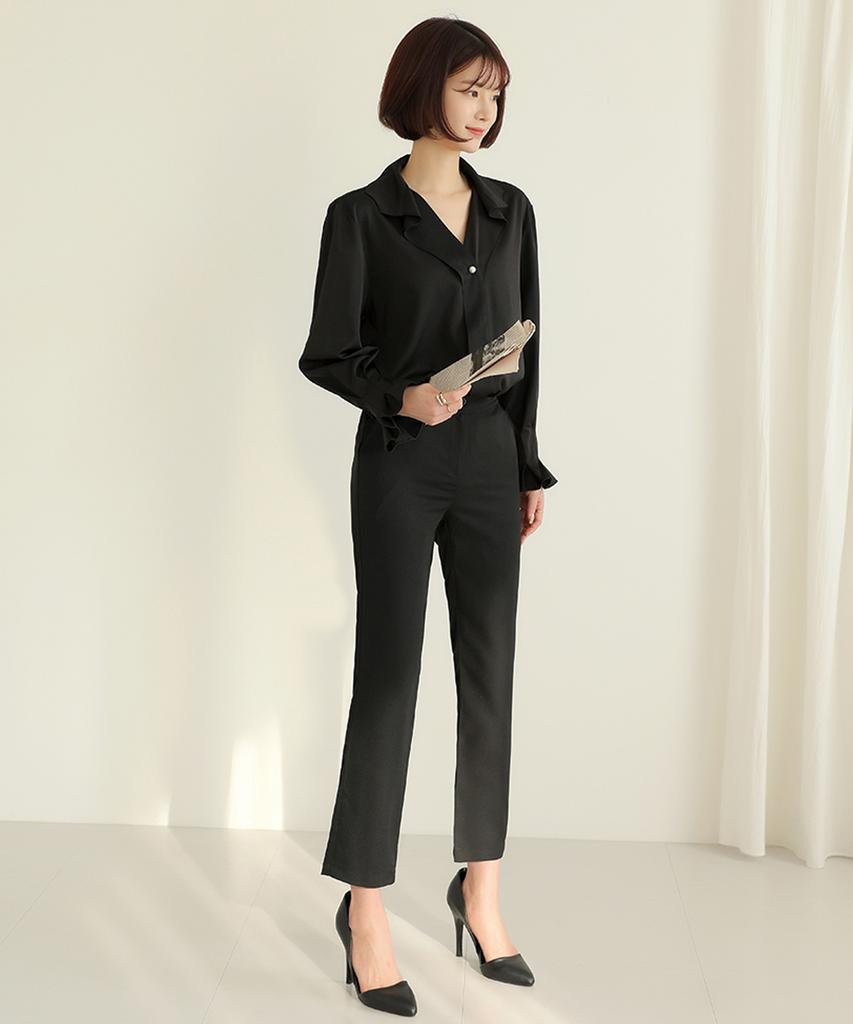 Ppaeppae Wrinkle-Free Simple Straight Slacks With Back Elastic Waist
