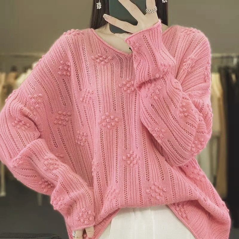 

Большой размер Ankola Красный бархатный повседневный блузон на раннюю весну Полная фигура Mm Вязаный свитер Женский XS розовый