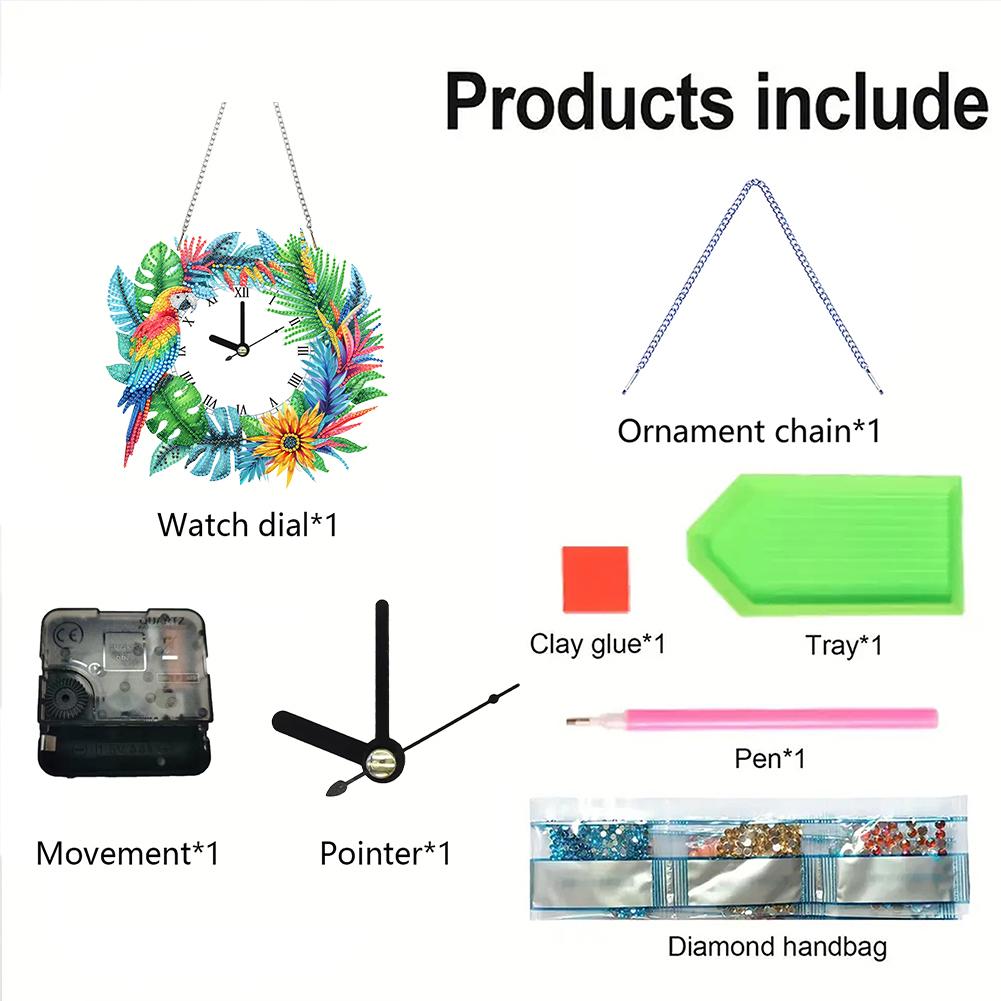 2D/Flat DIY Special Shape Rhinestone Diamond Art Clock Wall Pendants Diamond Clock Art Pendant Window Hanging Art for Home Decor