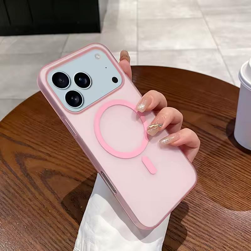 

Ультратонкий матовый чехол для iPhone 17 Air 16 E 15 14 13 12 11 Pro Max Plus Магнитный для беспроводной зарядки Magsafe PC-накладка iPhone 16 розовый