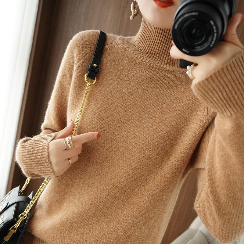 Wool-Blend Women's High Collar Raglan Sweater - 2024 Autumn/Winter Collection