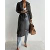Women Casual Long Sleeve Coat Women Fashion Pure Color Perspective Outwear-with Belt