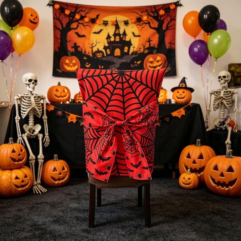 Front Tie Chair Back Slipcover Washable Polyester Chair Cover with Decorative Detail, Pull-Over Placement and Folding for Storage