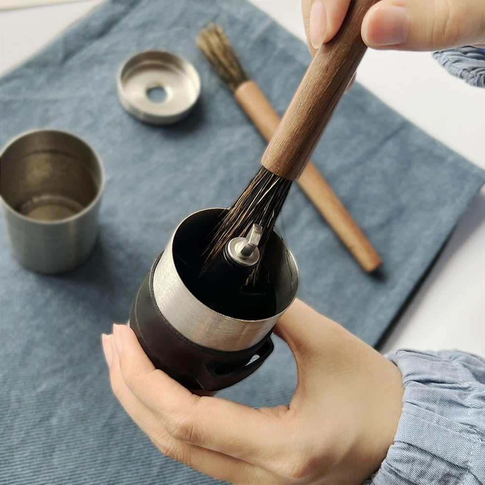 The Reset Coffee Mill Brush, Cleaning Brush with Natural (Pig) Bristles, Anti-Static, Wooden Handle, for Espresso Grinder Maintenance, Cleaning