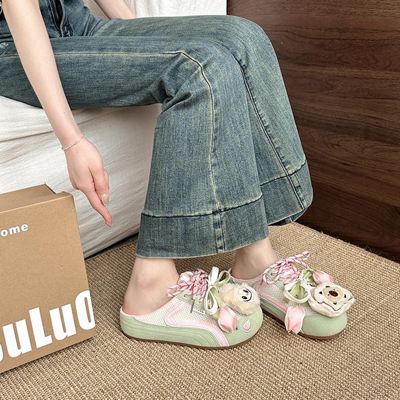 Fashion retro design doll accessories bag head half slippers women's 2025 summer new wear casual cool slippers