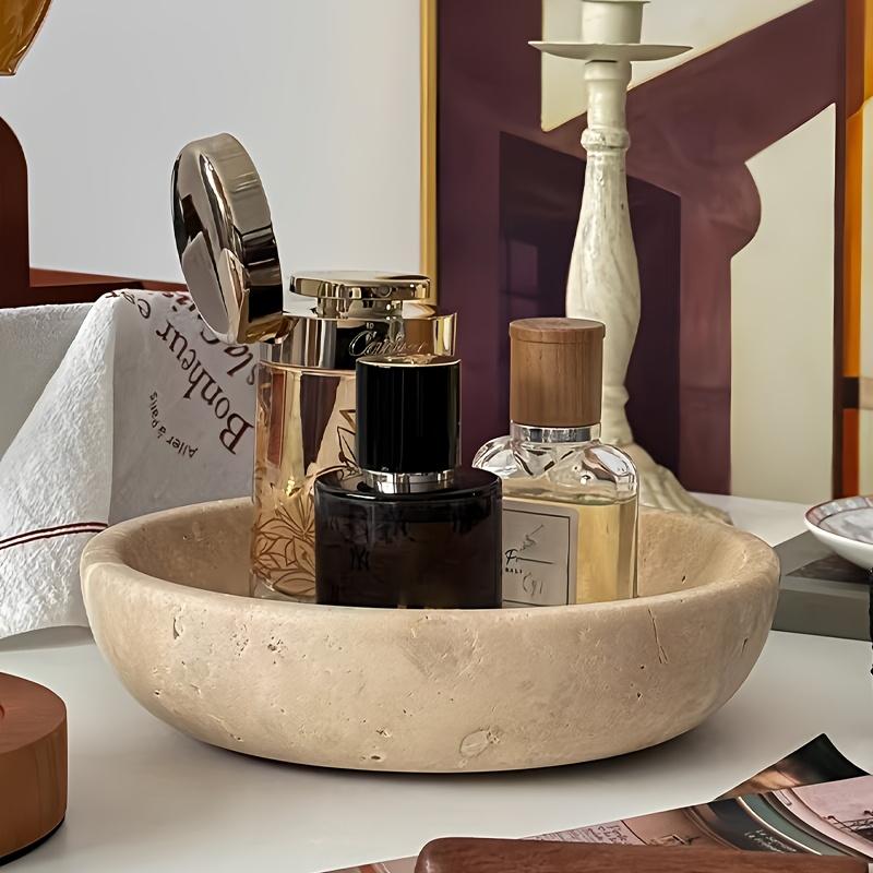 European Luxury Geometric Round Travertine Marble Tray Fruit Plate Home Decor for Living Room Dining Room