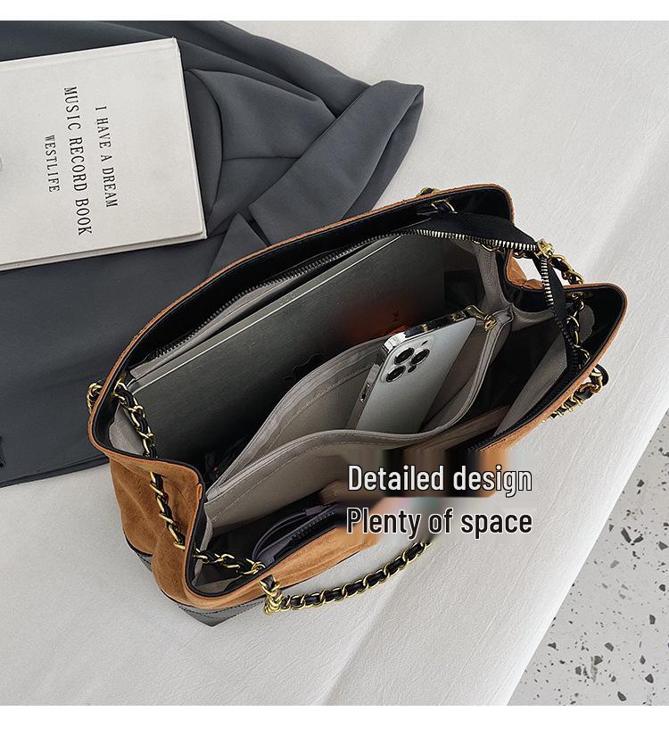 Women's Luxury Argyle Chain Underarm Tote Bag - Mielard Color Block, Large Capacity, Commute Style.