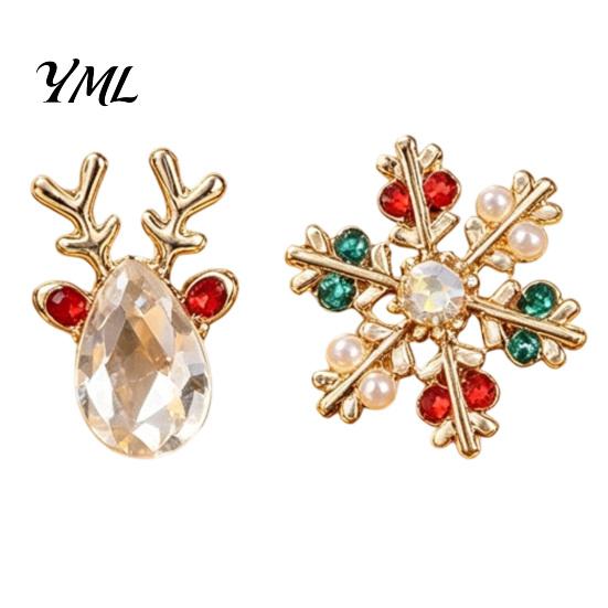 Fashion Christmas Jewelry 1 Pair Stud Earrings, Sparkling Faux Crystal Elk Antlers Snowflake Earrings And Colorful Rhinestone Holiday Gifts for Women