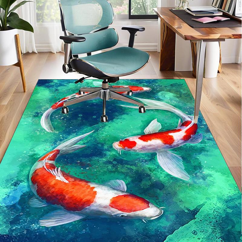 Koi Fish Artwork Office Rug Chair Mat, Entryway Carpet, Suitable for Front Door, Bedroom, Living Room, Desk, Holiday Gift