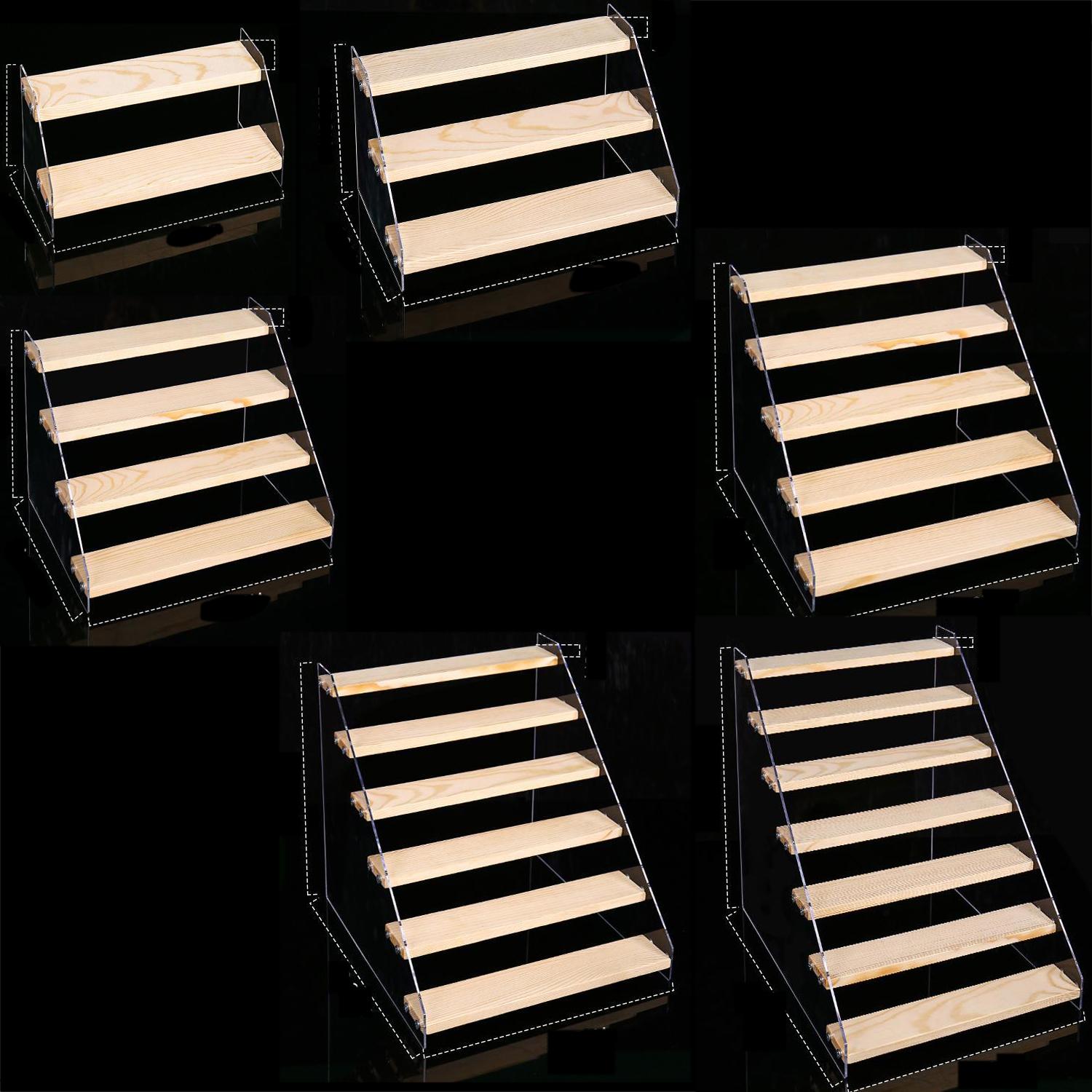 

2-7 Tier Acrylic Display Stand for Cosmetic Doll Figure Model Figures Ladder Riser Wood Rack for Jewelry Collectibles Shelf 2 layer 20x5.5cm чистий