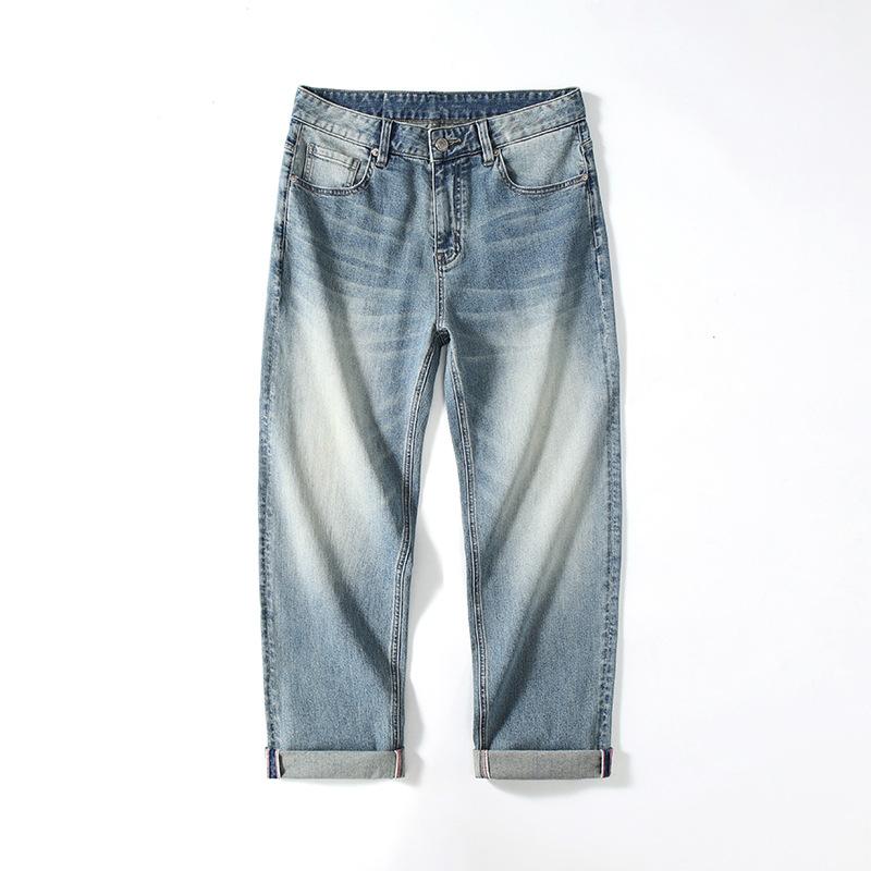 American Simple Jean Trousers for Men's Large Size Straight Loose Mid-waist Wide-leg Pants