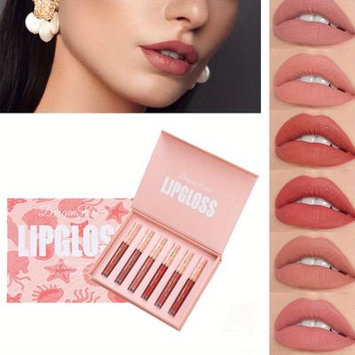 6 Pcs/1 Box Lip Gloss Set Liquid Lip Rouge Matte Lipstick Waterproof Lip Glaze Easy To Color