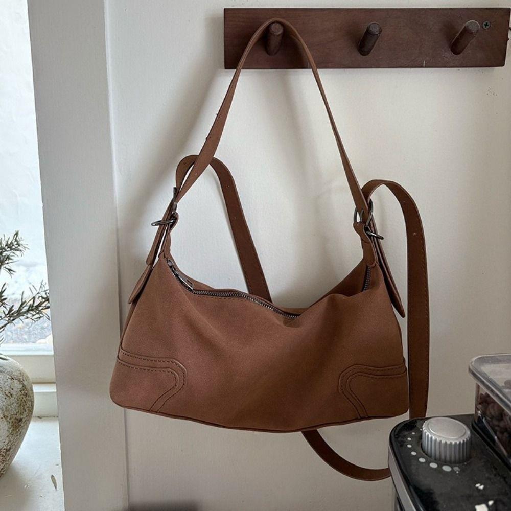 Frosted Texture Women's Crossbody Bag Solid Color Faux Suede Underarm Bag Motorcycle Use