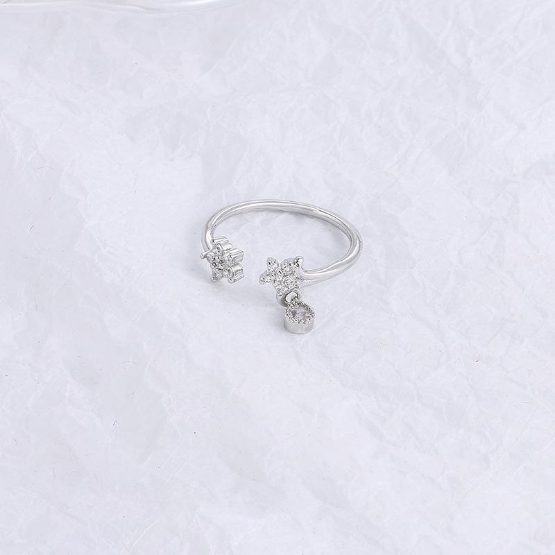 Simple Water Drop Zircon Star Ring Women'S Cross-Border Fashion Personality Niche Small Flower Index Finger Ring