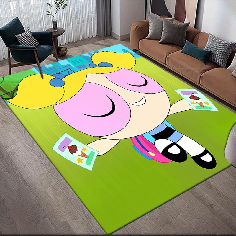 Cute Powerpuff Girls Cartoon Style Square Area Rug, Non-Slip Floor Mat for Living Room, Perfect Gift for Fans.chl