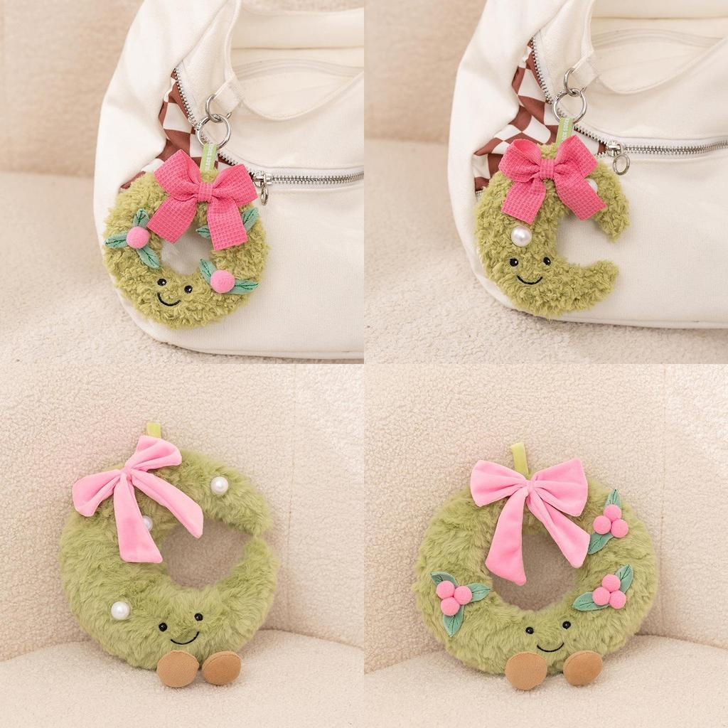 Christmas Wreath Plush Toy Keychain With Soft Pp Cotton For Holiday Gift